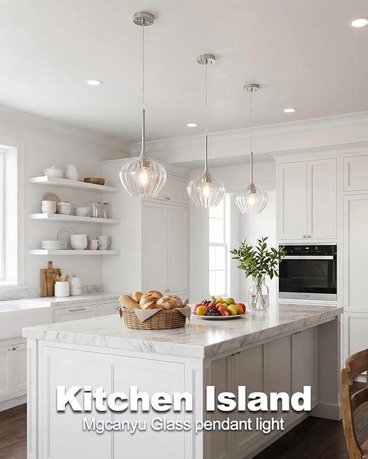 Glass Pendant Lights for Kitchen Island, 7" Modern Brushed Nickel Pendant Light Fixtures Mini Adjustable Hanging Light for Kitchen, Dining Room, Sink, Bathroom