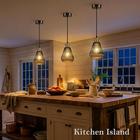 ropelux Pendant Lights Kitchen Island, Modern Kitchen Island Lighting, Adjustable Height Farmhouse Black Gold Brass Hanging Light Fixture for Living Room Sink Dining Room Bedroom- 2 Pcs
