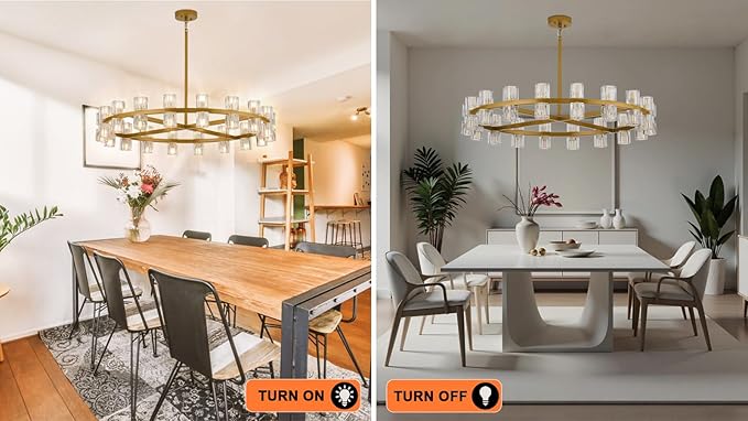 Modern 36 Inch Gold Crystal Wagon Wheel Chandelier, Large Round 36-Light Pendant Lighting Fixture, Adjustable Height for High Ceilings Living Room, Dining Room, Foyer, Entryways (gold-36in)