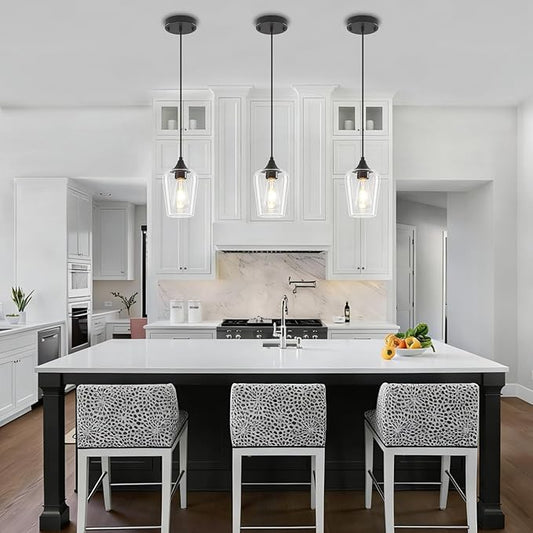 3-Pack Pendant Lights Kitchen Island Modern Glass Pendant Lighting Over Island Kitchen Hanging Light Fixtures Adjustable Hallway Pendant Lights for Bathroom Dining Room Entryway