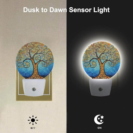 EKOBLA Art Tree Plug-in Night Light, Golden Leaf Tree LED Nightlight with Auto Sensor, 0.5W Sleep Friendly for Home
