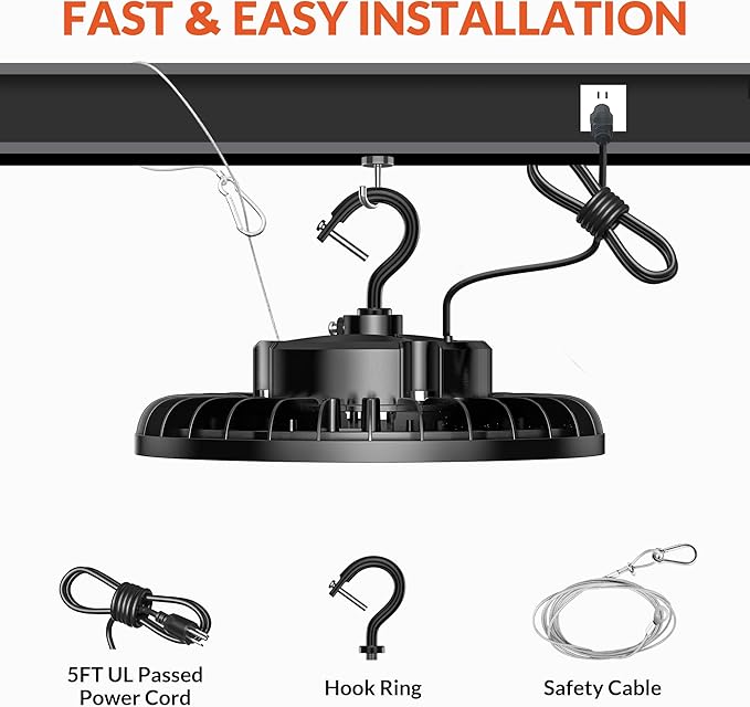 200W LED High Bay Light, 28000LM 110-277V 5000K Shop Garage Light with US Plug 5' Cable IP65 Waterproof UFO Commercial Lighting for Warehouse Barn Garage Workshop Factory Gym, 2 Pack