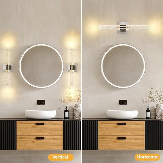 Modern Wall Sconces Set of Two in Brushed Nickel Finish 18 Inch 3000K-6000K Led Bathroom Sconce Lights Indoor Hardwired Wall Lamp for Bedroom Living Room Hallway, 12W