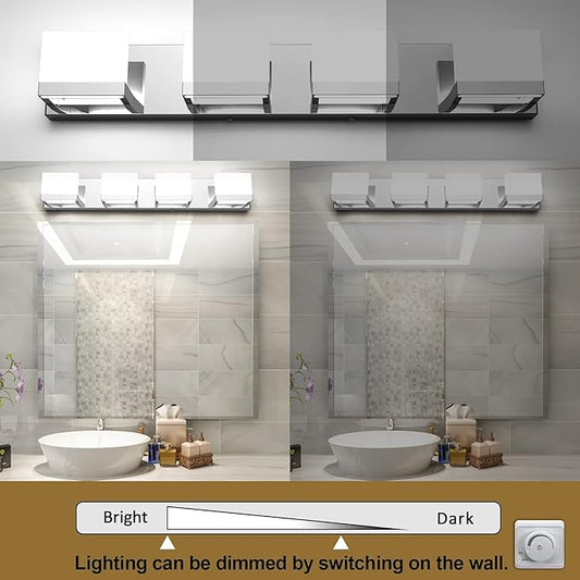 Tipace Dimmable Modern 4 Lights LED Vanity Light for Bathroom Up and Down Chrome Bathroom Wall Light Fixtures Over Mirror(White Light 6000K)
