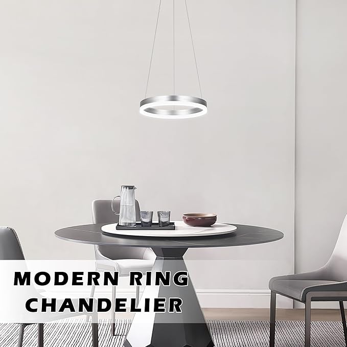 12" Nickel Led Ring Chandelier Ring Modern Led Chandelier 3 Pack Modern Pendant Lights Led Pendant Lights Adjustable Height Light Contemporary Light Fixture for Kitchen Island Dining Room