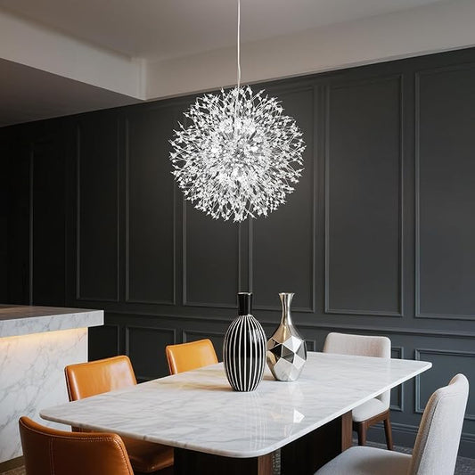 Modern Firework Chrome Crystal Chandeliers, Sputnik Dandelion Chandelier Light Fixture Pendant Lighting for Dining Room, Living Room, Bedroom, Kitchen, Restaurant- 12 Lights