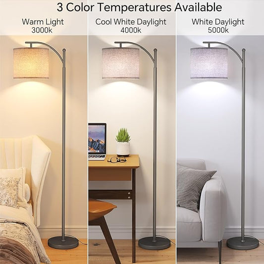 SUNMORY Arc Floor Lamp, Modern Floor Lamp with 9W 3 Color Temperatures Bulb, Metal Standing Lamps with Adjustable Hanging Lampshade, Tall Floor Lamps for Living Room, Bedroom, Office