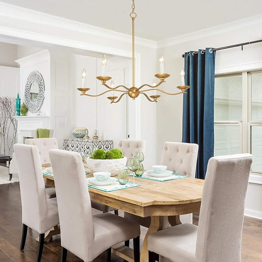 KSANA Dining Room Chandelier, 6-Light Farmhouse Gold Chandelier, Modern Hanging Light Fixture, 30’’ W x 25.5’’ H