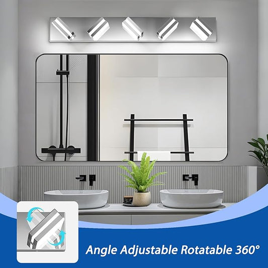 IZORRO LED Modern Bathroom Lights Fixtures(5-Light,Dimmable,360°Rotate),Chrome Acrylic Wall Lighting,Vanity Lights for Bathroom Over Mirror - 6000k 30In (No Assembly Required)
