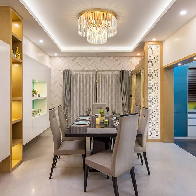 17" Gold Crystal Ceiling Light 9-Light Modern Crystal Light Fixture 2-Tier Luxury K9 Crystal Ceiling Light,for Dining Room Kitchen Island Living Room Bedroom