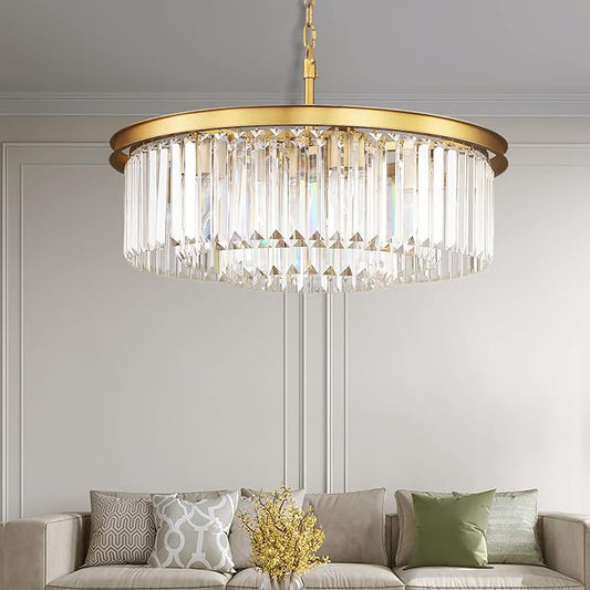 Copper Crystal Chandeliers Modern Contemporary Ceiling Lights Fixtures Mini Chandelier 3-Tier 8 Lights Pendant Lighting Dining Room Living Room Chandelier D22(Copper)