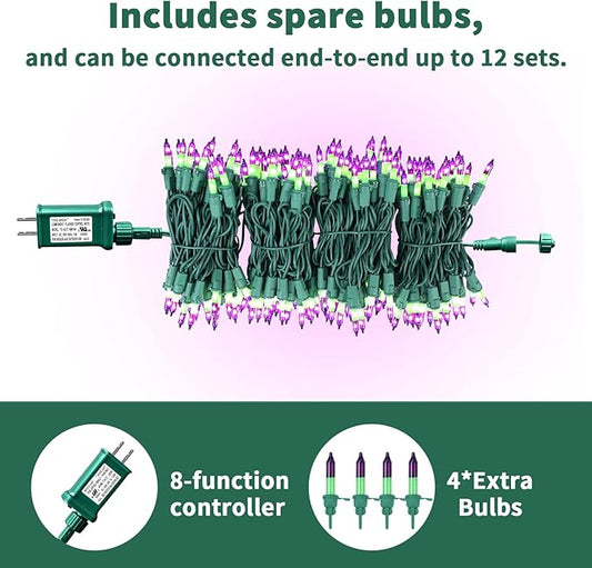 Christmas200-Count Mini Purple & Green String LightsUL-Certified, Equipped with 8 Lighting Modes, Perfect for patios, Fences and Holiday Occasions.(40ft)