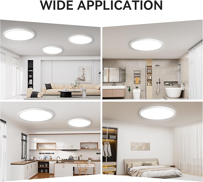 WKONCLDY 4 Pack 4700lm Super Slim 16 inch LED Ceiling Light, 5000K for Bedroom, Living Room, Dining Room (White, Four Pack)