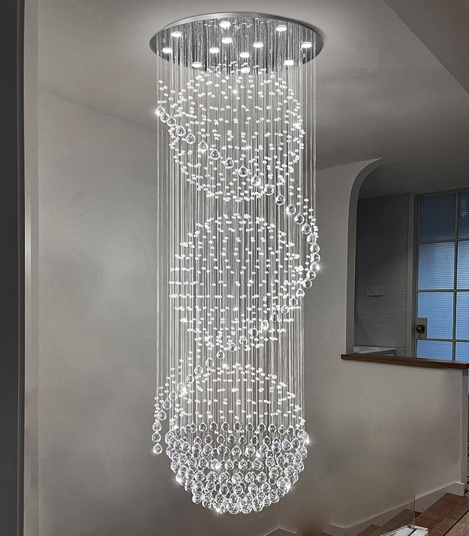D32'' x H100'' Crystal Chandelier for Entryway High Ceiling Chandeliers Glam Chandelier Modern Large Raindrop Chandeliers LED Dimmable Light Fixtures for Staircaes Foyer Living Room