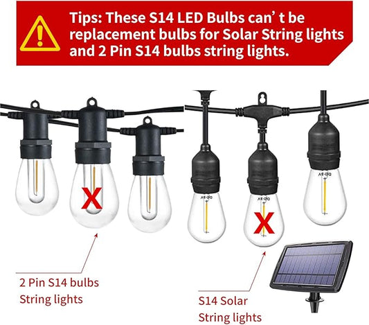 Meconard 48 Pack S14 LED String Light Bulbs, 1 Watt Shatterproof Replacement Bulbs for Patio Outdoor Sting Lights, E26 Medium Screw Base, Warm White 2200K, Non-Dimmable