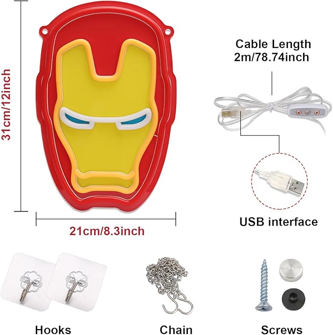 Gaming Neon Signs Iron-Man Neon Sign Anime Gamer LED Lights for Man Cave Wall Decor Bedroom Mar-vel Fans Gamer Teen Boys Party Gifts