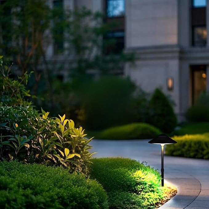 Lumina Lighting® Low Voltage Landscape Lighting Cast-Aluminum Path and Area Light Warm White 3W G4 LED Bulb and ABS Ground Stake Included for Yard Walkway Lawn PAL0108-BKLED8 (Black,8-Pack)