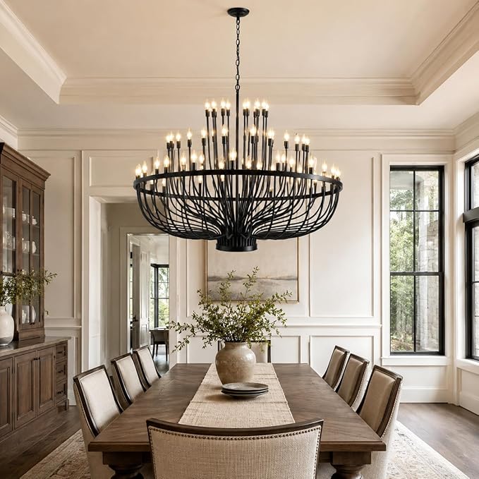 Shandaglo 60 Inch Black Wagon Wheel Chandelier for High Ceilings, 72-Light 3-Tier Extra Farmhouse Foyer Light Fixture, Large Round Pendant for Entryway Staircase Dining Room