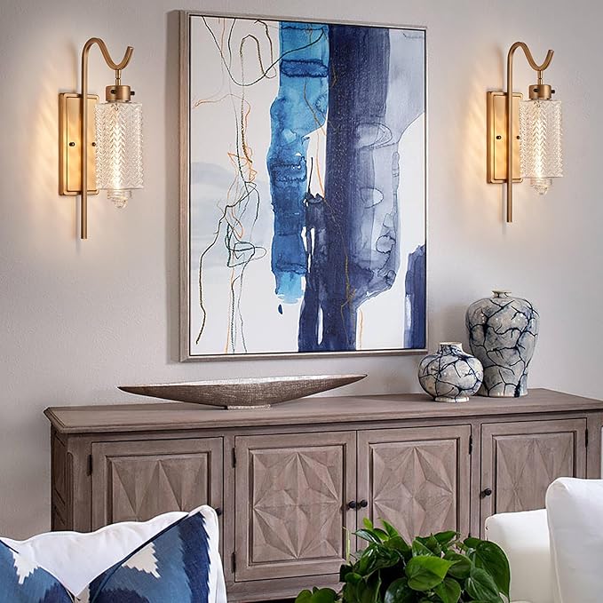 Farmhouse Wall Sconces,Vintage Gold Metal Wall Mount Light Lantern with Glass Shade & E26 Socket,Indoor Wall Lamp,for Living Room, Bedroom, Bathroom, Hallway (Vintage Gold -1-Light)