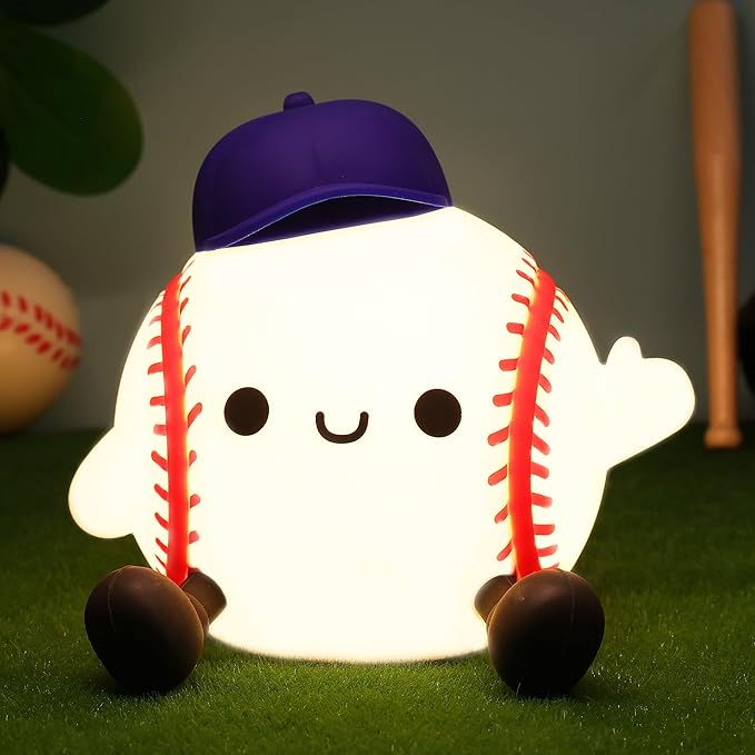 OkiyiD Baseball Night Light, Dimmable Silicone Touch Lamp with USB Rechargeable Soft Glow Bedside Lamp for Boys Bedroom Decor, Baseball Gifts for Boys Sport Fans Birthday Xmas
