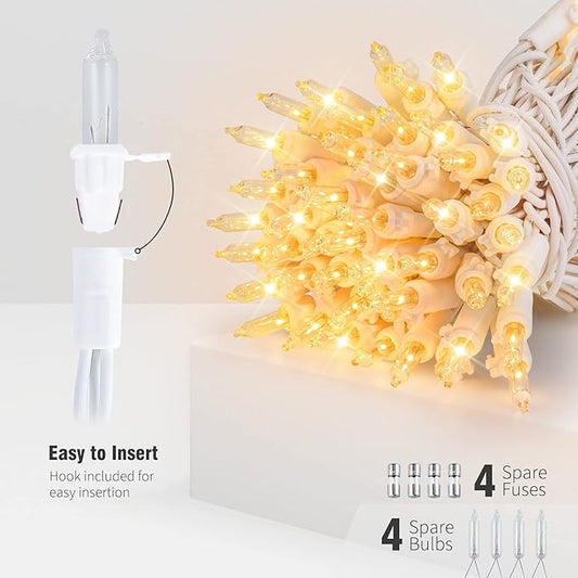 Hopolon Clear Christmas Lights Set,2Pack 50Count 13Feet Incandescent Bulb Mini String Lights with White Wire for Indoor Christmas Tree Garland Birthday Wedding Party Festival Decoration,Warm White