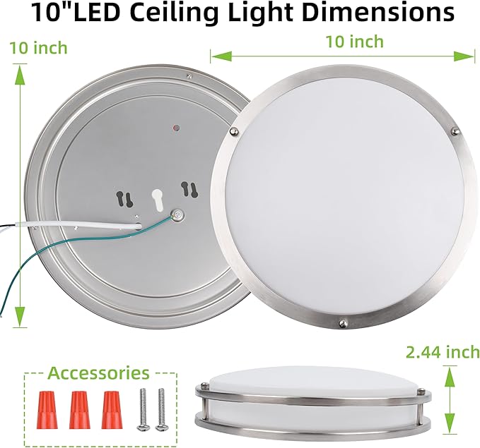 hykolity 10 inch Flush Mount LED Ceiling Light Fixture, 17W 1100lm, 2700K/3000K/3500K/4000K/5000K Adjustable Ceiling Lights, Brushed Nickel Saturn Dimmable Lighting for Hallway Bathroom or Kitchen