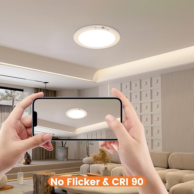 Rechargeable Motion Sensor Ceiling Light Fixture, 7.5inch Dimmable 3000K/4500K/6500K Adjustable Round White Closet Light for Hallway Bathroom Kitchen, Timer, 500LM,RA80