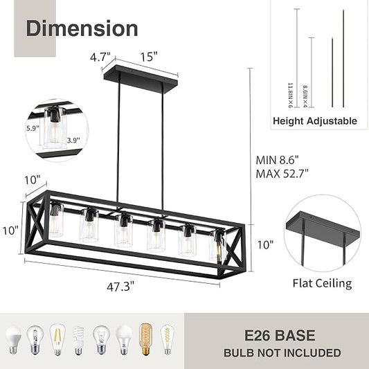 Farmhouse Dining Room Light Fixture - 6 Light Kitchen Island Lighting with Adjustable Height & Thickened Metal Dining Room Light Fixture Over Table,Chandeliers for Dining Room&Kitchen Island