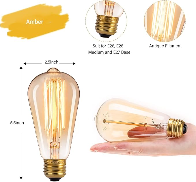 Minetom LED Edison Light Bulbs,Equivalent 60W Incandescent Light Bulbs,E26 Base,Warm White,6Pcs