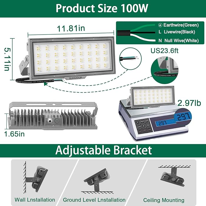 LED Flood Light Outdoor, Led Stadium Lights Super Bright Security Lights 100W, 13000Lumen, 6500K Daylight White, IP67 Waterproof