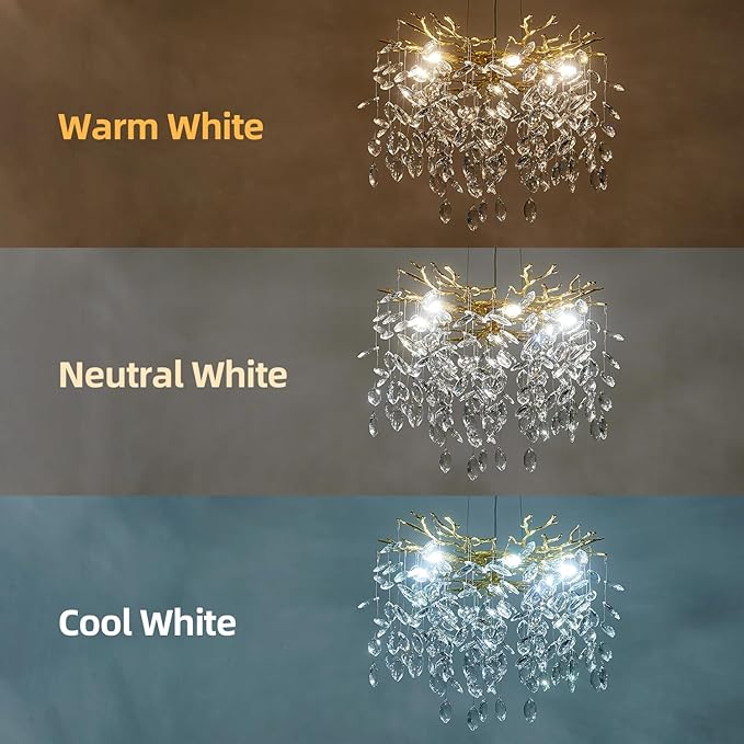 Modern Tree Branch Crystal Chandelier 18" Gold Luxury Large Pendant Lighting 6-Light Contemporary K9 Crystal Chandeliers for Dining Room Kitchen Living Room Foyer Entryway (Gold, D18-Round)