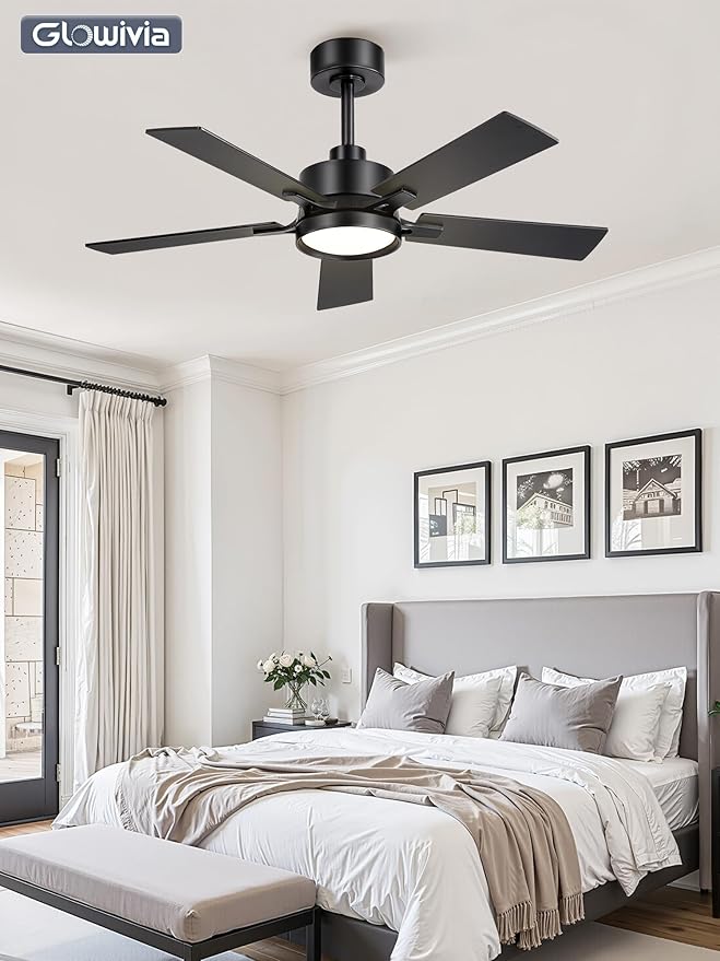 42 Inch Ceiling Fan with Lights and Remote, Smart APP Control, Dimmable with All-Setting Memory, Quiet DC Motor Reversible Blades, Damp Rated Modern Ceiling Fan for Bedroom Patio Living Room