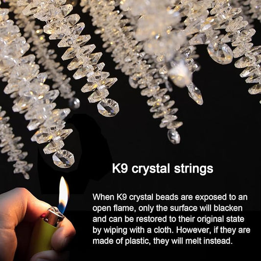 Tree Branches Chandeliers Luxury Round Raindrop Crystal Pendant Light Fixture 8 Light Tassel Ceiling Hanging Light for Dining Room Bedroom Living Room Entryway 15.8" Gold