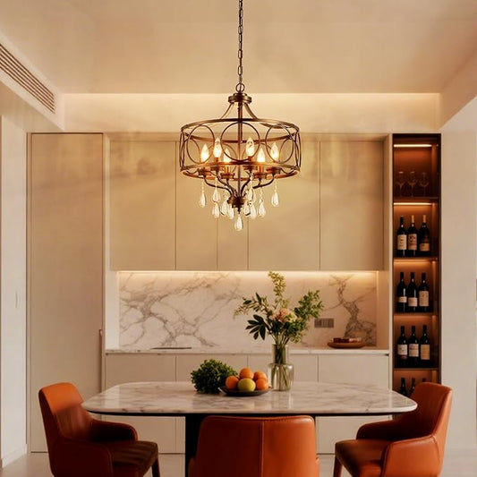 Modern Black Chandelier 17.7" Metal Crystal Pendant Lighting Fixture Hanging 6-Light for Dining Room Bedroom Living Room Kitchen Entryway