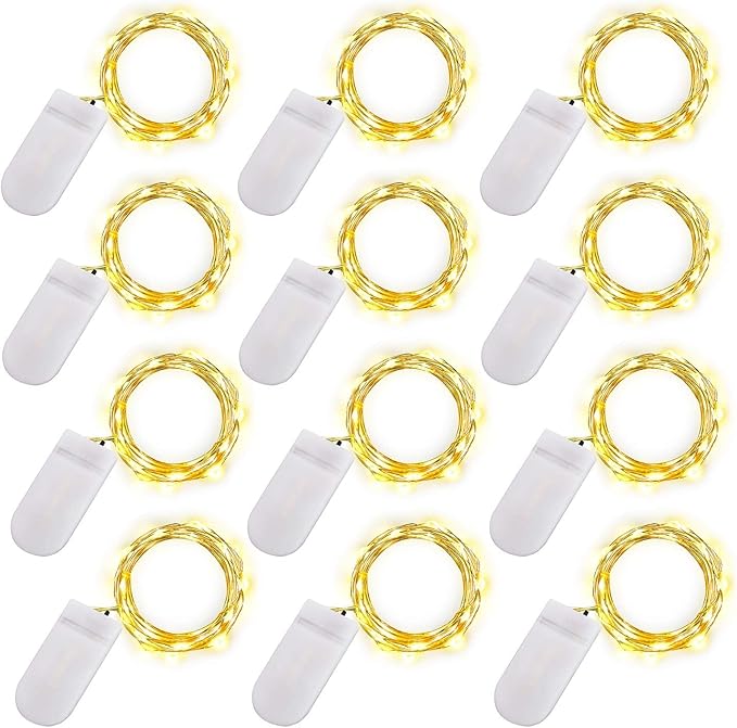 Ostwiki Warm White Fairy Lights Battery Operated, 7ft Mini Lights for Mason Jar, 12-Pack 20 Small LED String Lights for Crafts Bedroom Wedding Party Table Bottle Christmas Firefly Fairy Decoration