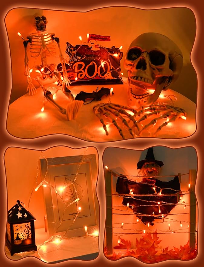 cshare Halloween String Lights Battery Operated with Timer - 9.8ft 30LED Orange Waterproof Lights for Outside Decorations, Party, Yard, Pathway, Indoor and Outdoor 2 Packs