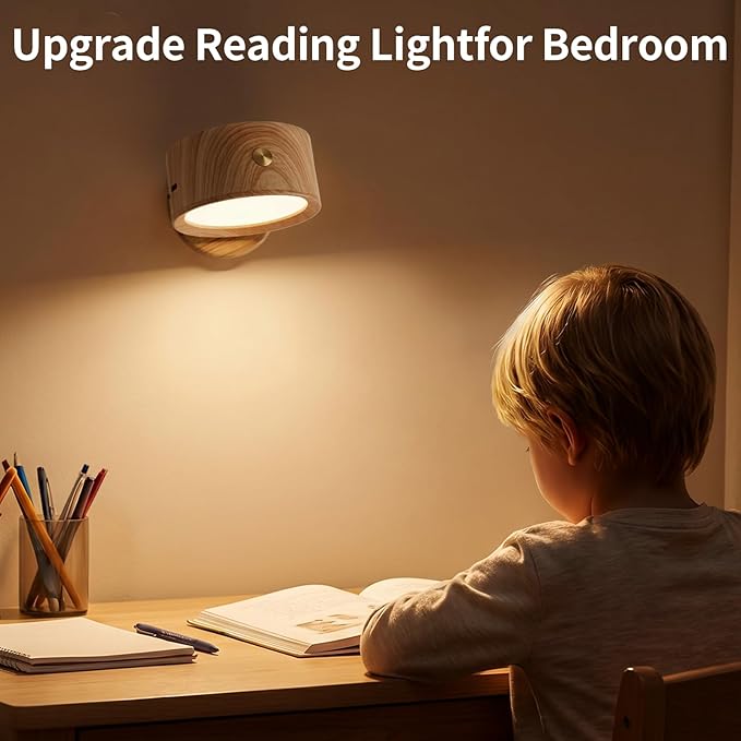 Horta USB Rechargeable Wall Light 2 Pack,360° Rotatable Magnetic Wall Light,Adjustable Wall Light with 3 Color Temperatures+Stepless Dimming with Remote Control Wall Sconce for Bedroom Bedside Hallway