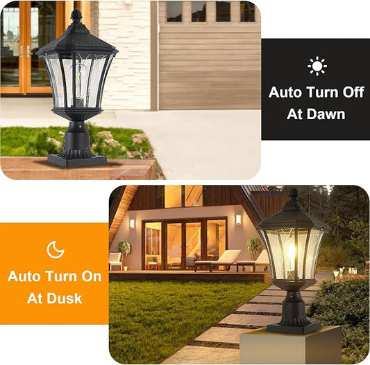 Dusk to Dawn Outdoor Post Lights with Pier Mount Base, Weather Resistant Aluminum 20" Exterior Pillar Coach Light with Clear Glass, Black Outdoor Pole Lamps for Patio, Porch, Yard