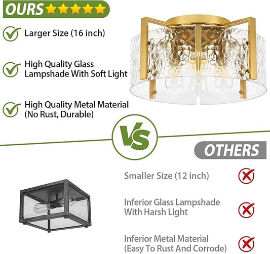 16'' Modern Gold Semi Flush Mount Ceiling Light, 4-Light Glass Drum Light Fixtures, Ceiling Lights for Hallway Entryway Bedroom Kitchen Canteen Bedroom Laundry Room Lighting Fixture Bulbs not Included