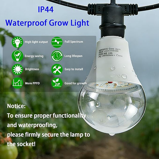 LED Grow Light Bulb A25 Bulb, Full Spectrum Grow Light Bulb, Plant Light Lamp Bulbs E26 Base, 15W Grow Bulb 130W Equivalent, Grow Light for Indoor Plants, Seed Starting (6 Bulbs String (22FT))