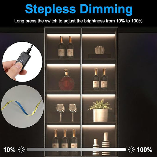 JUSJUBR LED Lights for Shelves, 6 PCS 20 Inch Dimmable Flexible COB LED Strip Lights for Cabinet, Display Case, Bookshelf, Kitchen, Wardrobe and Closet, Under Cabinet Lighting Cold White 6000K
