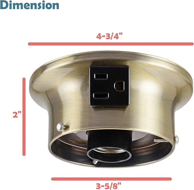 Aspen Creative 22103-07-1, Flush Mount Ceiling Fixture Shade Holder Kit with Outlet in Antique Brass Finish 3-5/8" Fitter, 4-3/4" Diameter x 2" Height