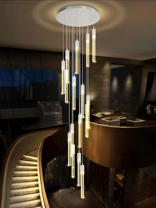 Flashing God 137'' Large Crystal Chandeliers for High Ceiling 16-Lights Stairway Chandelier Modern Sliver Chandelier Crystal Pendant Ceiling Light for Living Room Foyer Entrance 