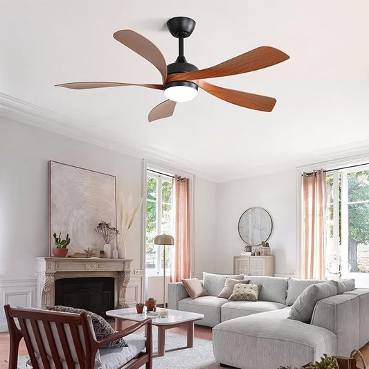 CACI Mall 52 Inch Ceiling Fans with Lights and Remote, modern, Outdoor ceiling fan with 6-Speed, 5 Blades, 2 Downrods, 3 CCT, Timer, Quiet Reversible DC Motor for Living Room, Bedroom, Patios