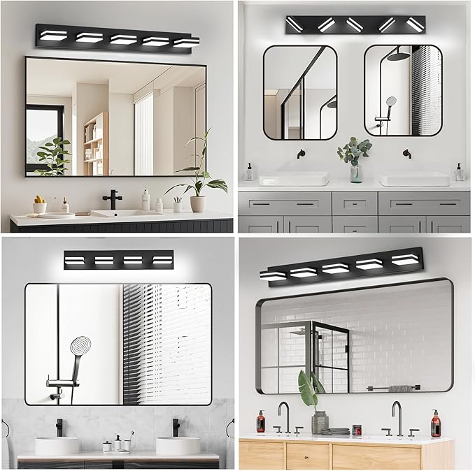 IZORRO LED Modern Bathroom Lights Fixtures(5-Light,Dimmable,360°Rotate),Matte Black Acrylic Wall Lighting,Vanity Lights for Bathroom Over Mirror - 6000k 30In (No Assembly Required)