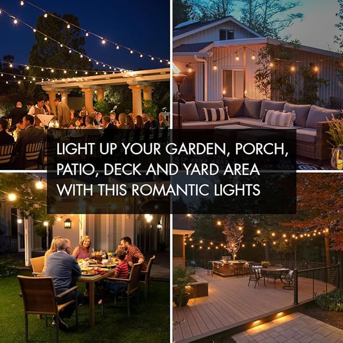SUNTHIN Outdoor String Lights, 96FT Patio Lights with 32 LED Shatterproof Bulbs, Hanging for Outside, Garden, Backyard, Deck, Porch, Fence, Bistro, Pool, Party