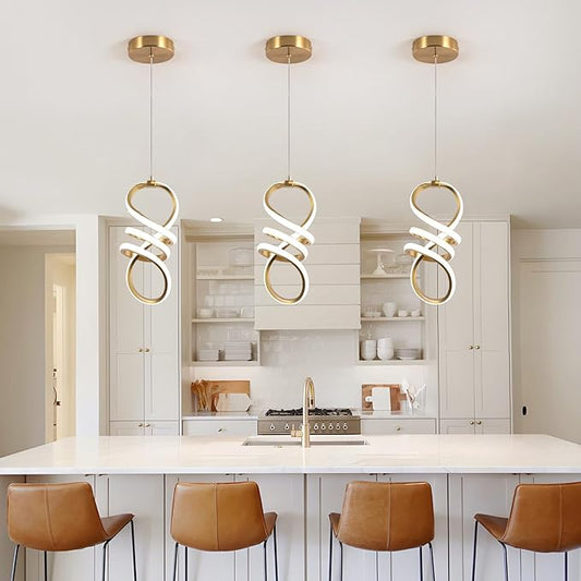 EIDISUNY Modern Led Pendant Light Fixture, 15W LED Pendant Lights Kitchen Island, 4500K Daylight White Pendant Lamp, Adjustable Height Gold Pendant Light for Kitchen Dining Room Bedroom(3 Packs)