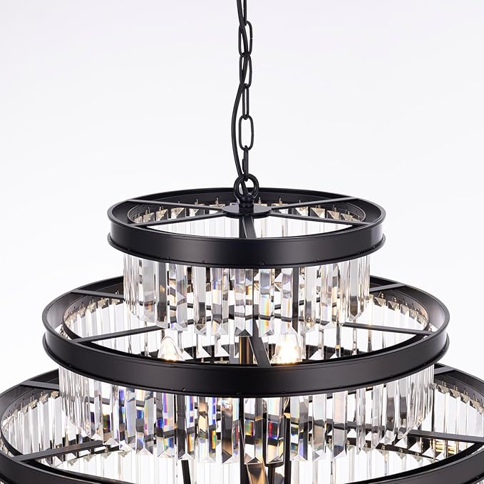 Wellmet Large Crystal Chandelier, Luxury 7-Tier Crystal Chandelier, Black Crystal Chandelier for Living Room, Dining Room, Porch, Entryway, Hallway, Restaurant, 31''W