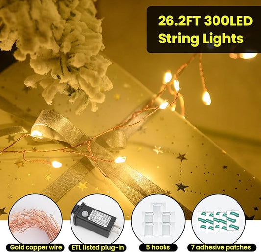 Dailyart 300 LED Fairy Lights with Remote, Warm White, 8 Modes, Plug in, Waterproof, Christmas Decoration, 10ft
