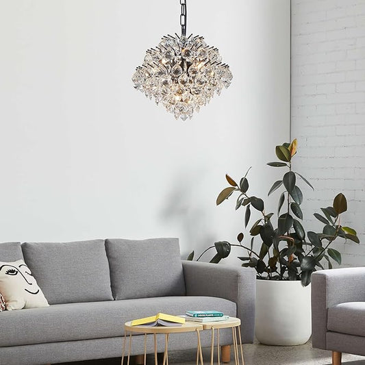 Bestier Black Modern Pendant Chandelier Crystal Raindrop Lighting Ceiling Light Fixture Lamp for Dining Room Bathroom Bedroom Livingroom 4 G9 Bulbs Required D11 in x H12 in